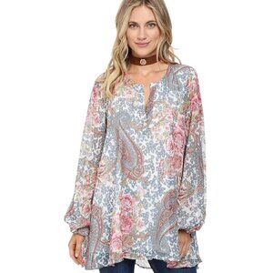 Show Me Your Mumu Women's Jamie Tunic, Gray Gardens Long Sleeves Women's Size M